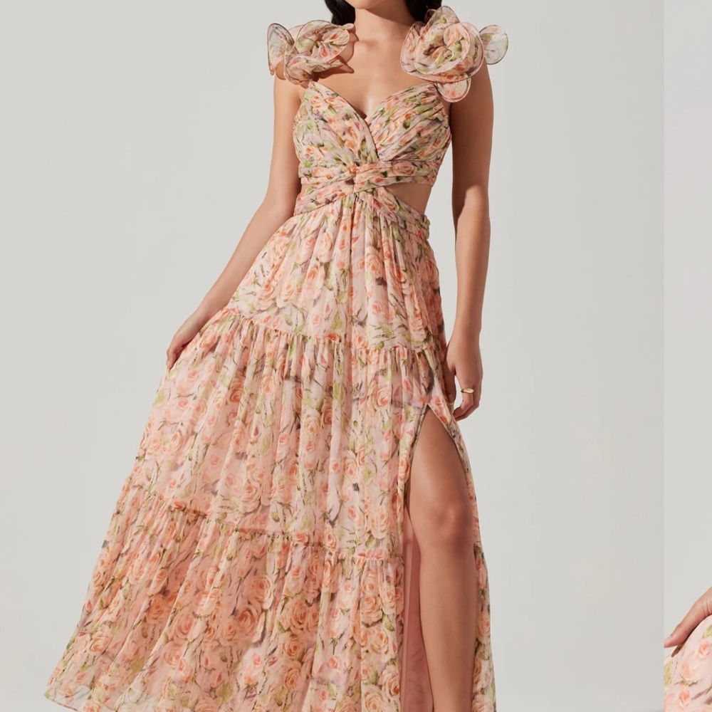 ASTR the Label Fritillaria Floral Maxi Dress coral Floral Pink Maxi Dress